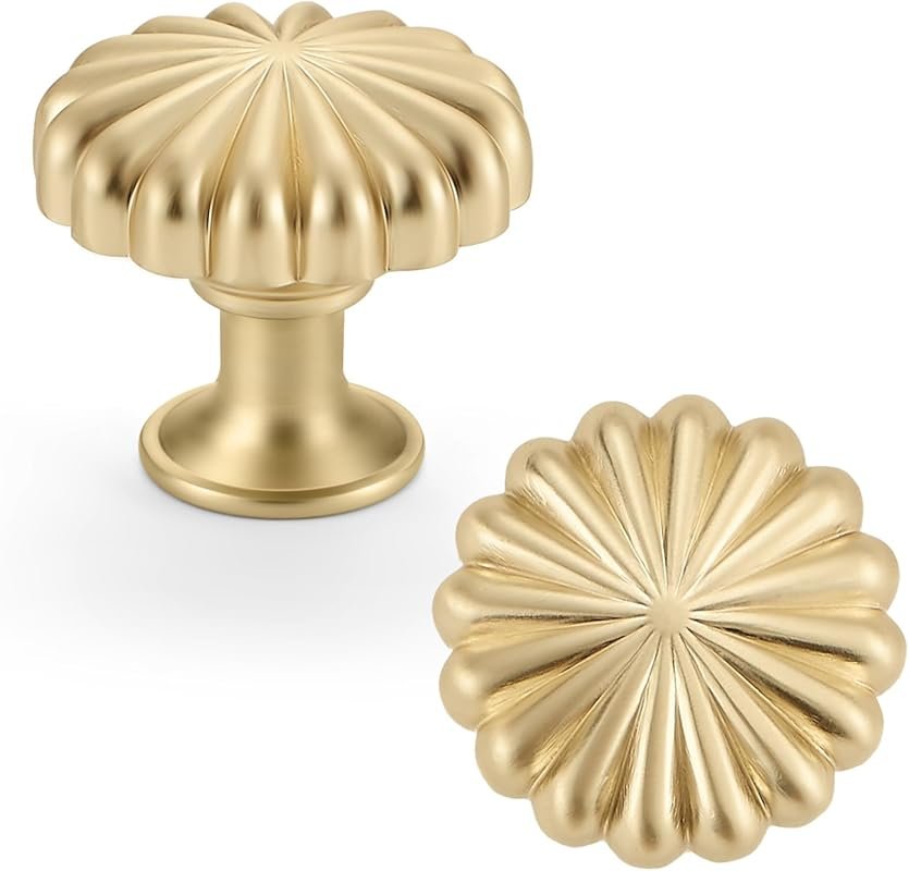 10 Pack Gold Brushed Brass Cabinet Knobs - Zinc Alloy Vintage Hardware