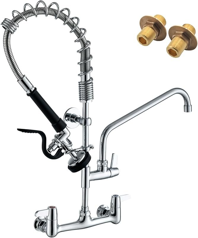 CENOSA Wall Mount Faucet with Pre-Rinse Sprayer, 8-Inch Center, 12-Inch Swing