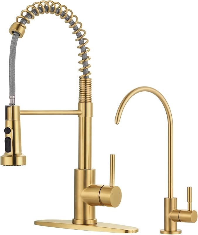 Brushed Gold Kitchen Faucet with Pull Down Sprayer and Drinking Water 