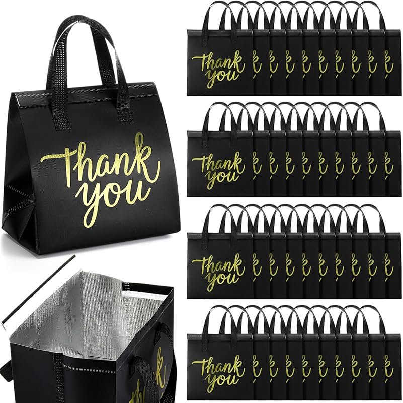 Aliceset 80 Pcs Thank You Insulated Bags for Food Delivery Bulk 9.5x9.