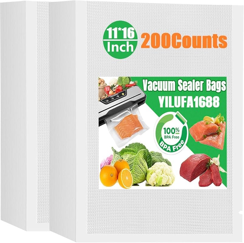 Gallon 200 Pack Vacuum Sealer Bags 11x16 Inches, 7.5 Mil Thick BPA-Fre