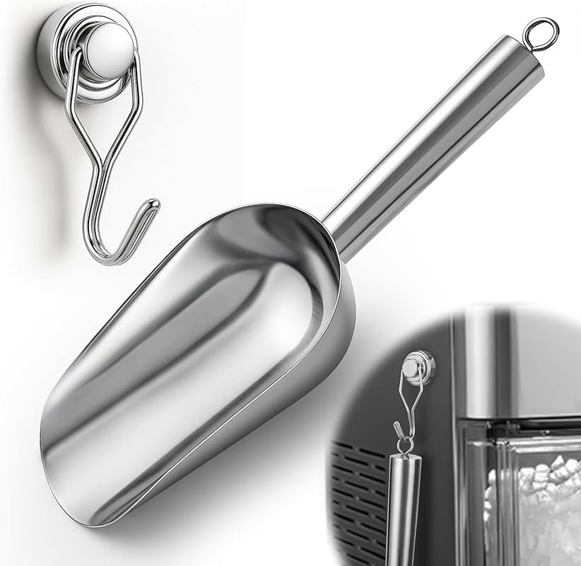 Juome Stainless Steel Ice Scoop with Magnetic Holder – Compatible with