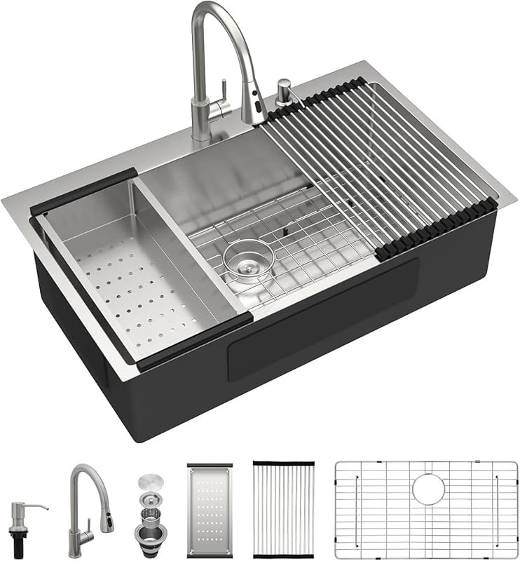 Dcolora 36 In. Drop In Kitchen Sink with Faucet Large Stainless Steel