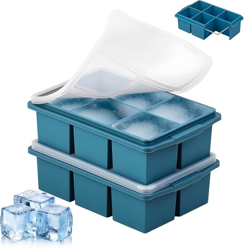 2-Pack Whiskey Ice Cube Trays - Silicone Molds with Steel Frame & Lid,
