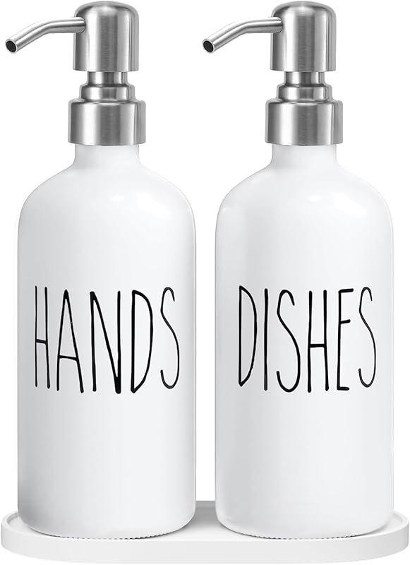 MOMEEMO White Soap Dispenser for Kitchen Sink with Silver Metal Pump, 