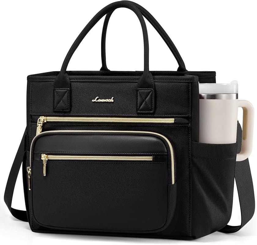 LOVEVOOK Wide Opening Insulated Lunch Bag for Women with Cup Holder, L