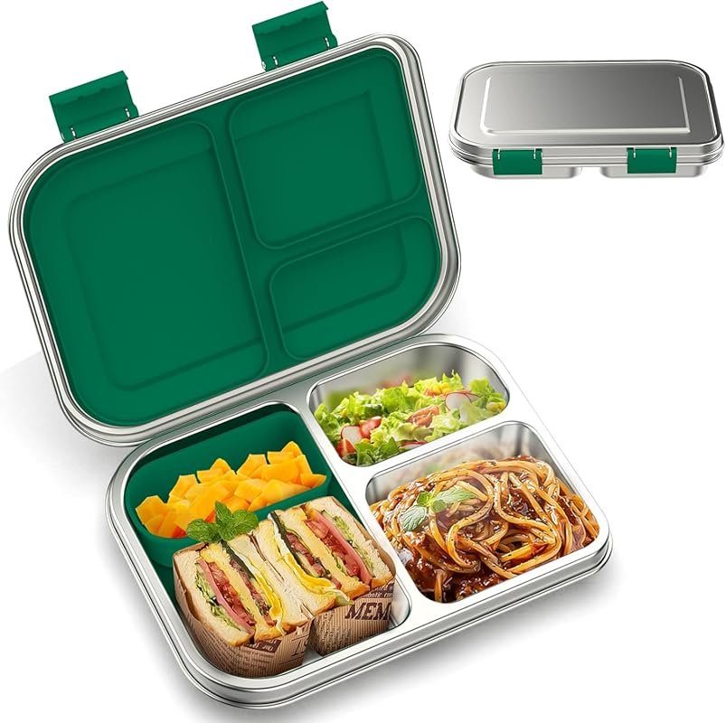 BOSEDSANG Stainless Steel Kids Leak-Resistant Bento Lunch Box with 3 C