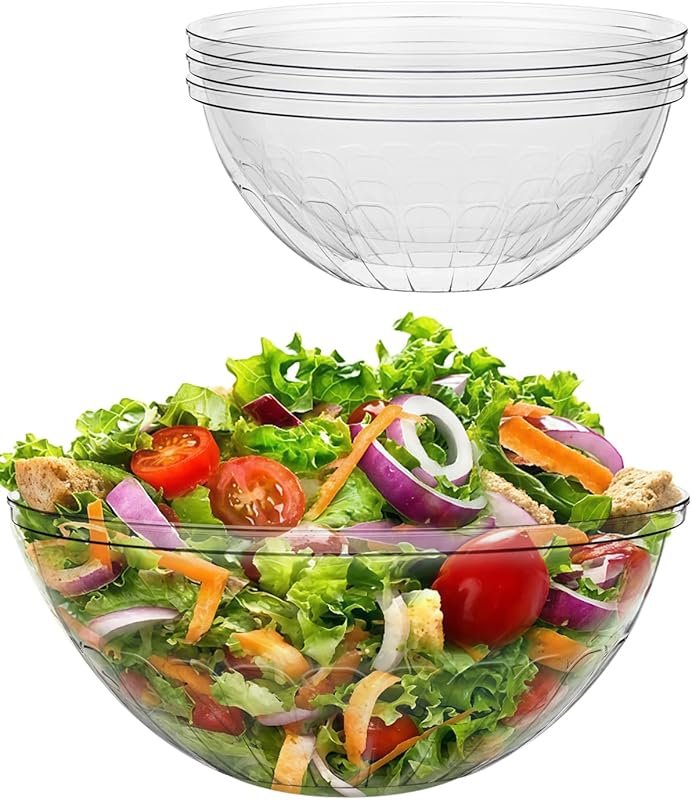 BESTVIP 150 oz Clear Plastic Serving Bowls 4-Pack, Disposable for Chips