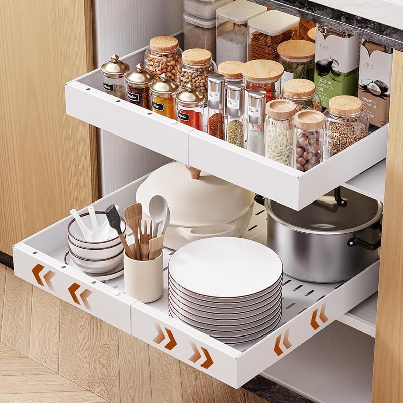 OneDream 2-Pack Pull Out Cabinet Organizer 21 Deep No Drill Adhesive,