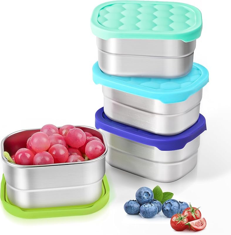 Tanjiae 4Pack 8oz Small Stainless Steel Snack Containers for Kids Reus