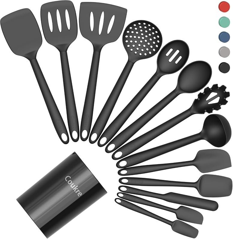 Coukre 14-Piece Silicone Heat-Resistant Kitchen Utensil Set with Holde