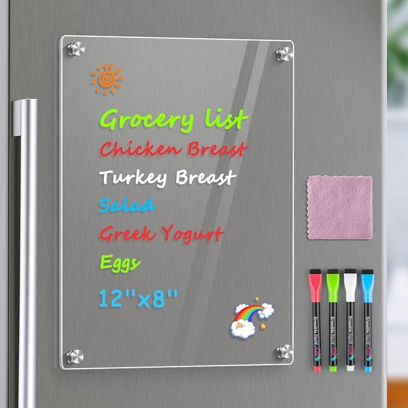 MaxGear 12x8 Inch Clear Acrylic Magnetic Whiteboard for Fridge, Small 