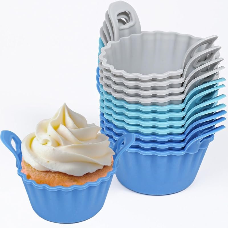 Koluti Nonstick Silicone Muffin Baking Cups – 12-Pack with Double Hand