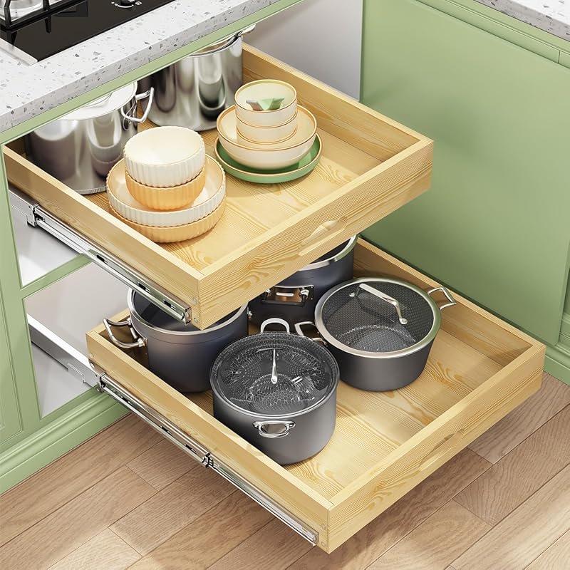Soft Close Wooden Pull Out Cabinet Organizer 15W x 21D Full-Extensio