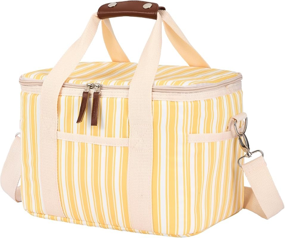 Nanxson Extra Large Insulated Lunch Bag for Women – Reusable Leakproof Picnic Cooler Tote, Freezable, 15L, Yellow Stripe