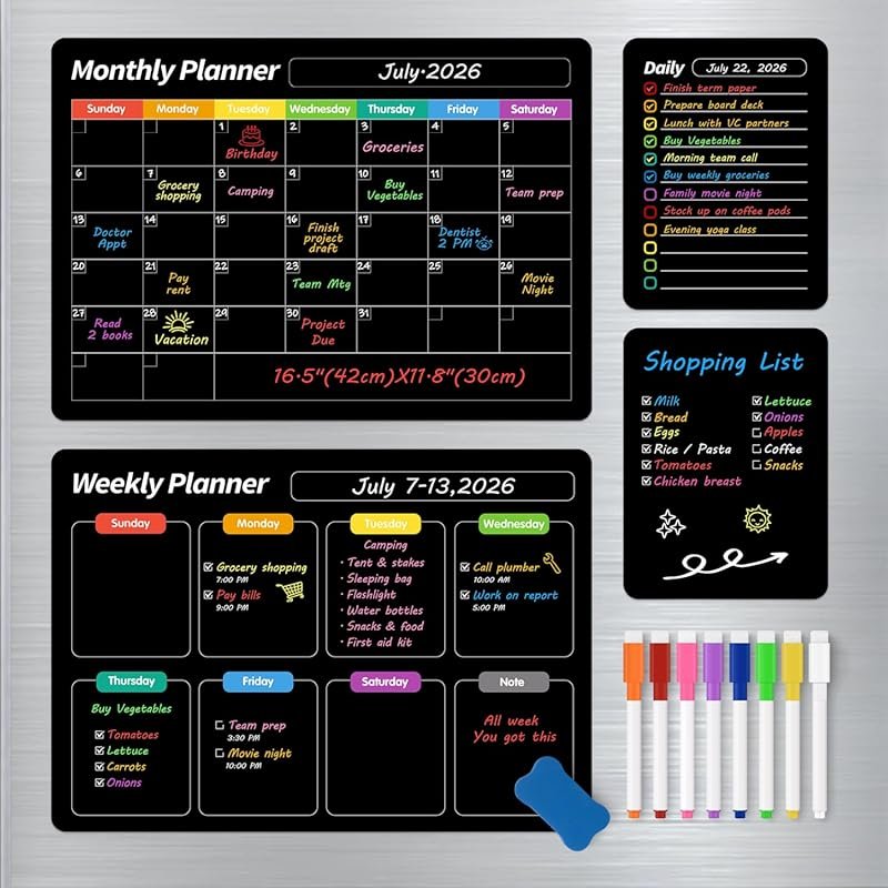 FINDMAG 4-Pack Magnetic Dry Erase Fridge Calendar – 16.5x11.8 Weekly P
