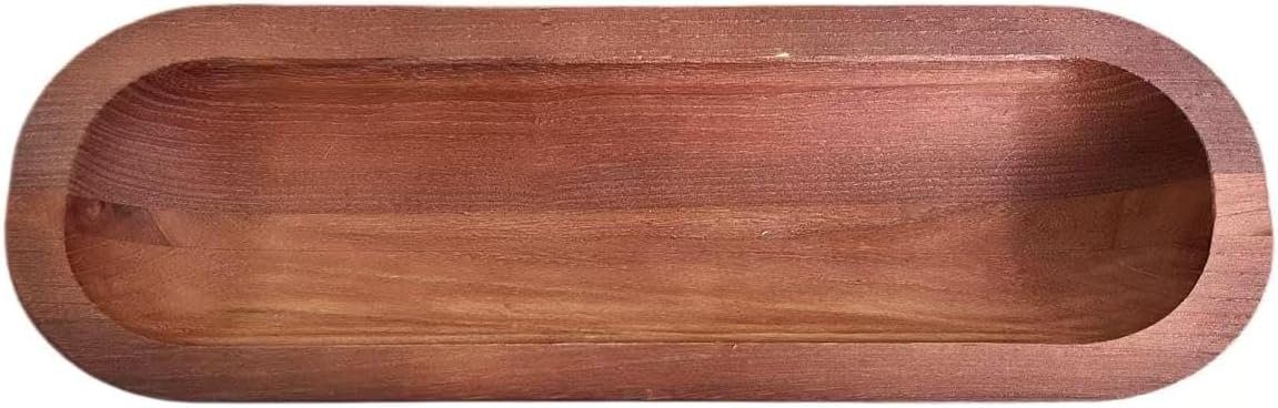Stained Wood Dough Bowl - 15.8 x 5 x 2 Inch Oblong Decorative Tray, Ha