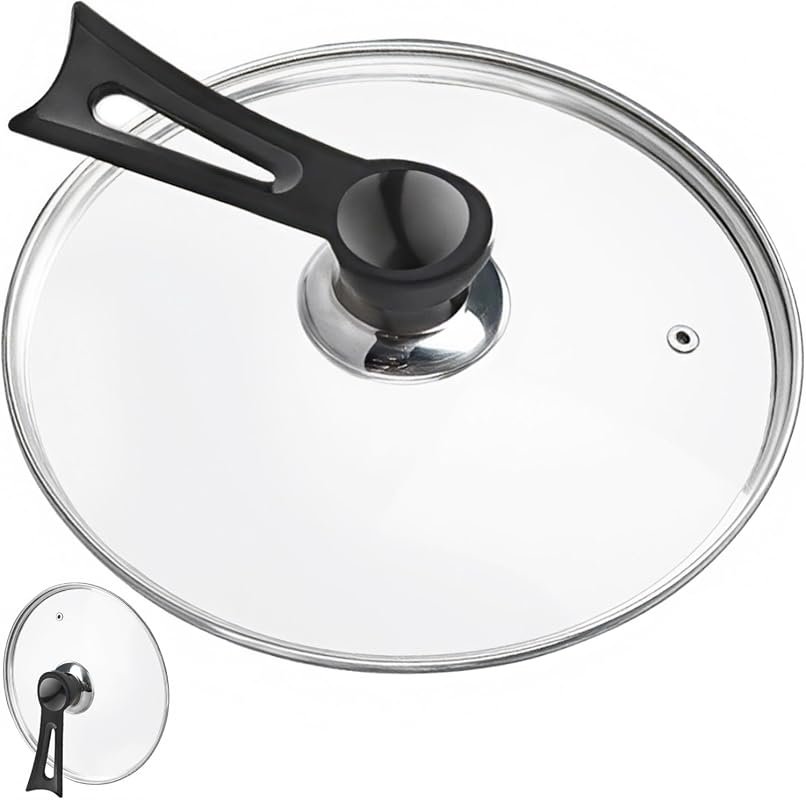 14-Inch Tempered Clear Glass Lid with Steam Vent, Standable Pan Cover,
