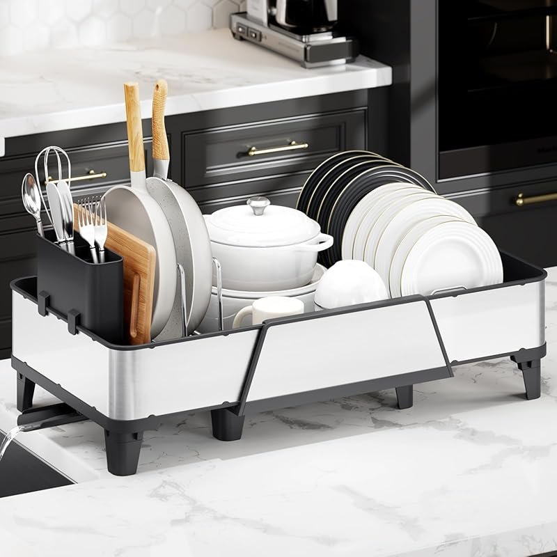 Urackify Triple Expandable Dish Drying Rack, Stainless Steel with Uten