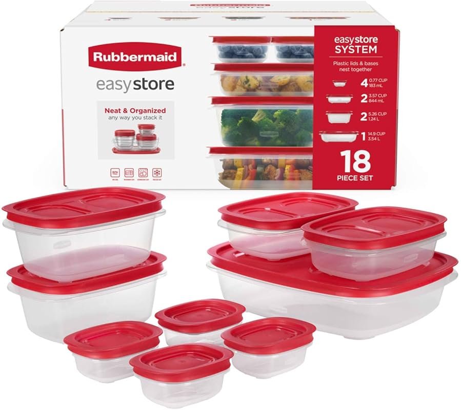 Rubbermaid EasyStore Large Food Storage Containers with Lids, 18-Piece