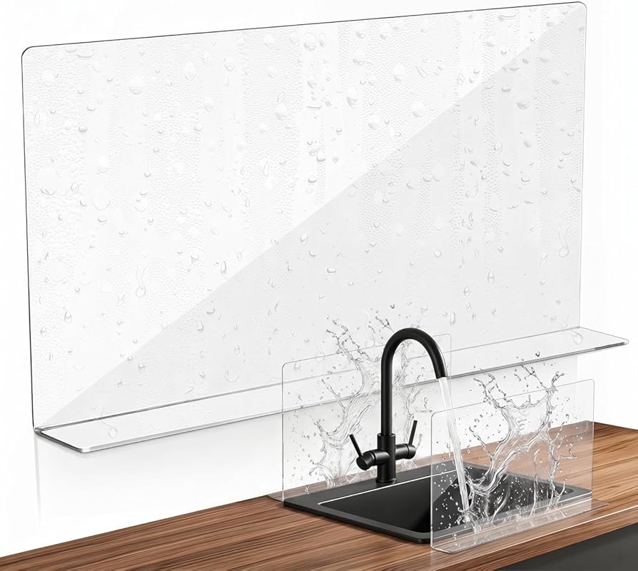 PRETYZOOM Kitchen Sink Splash Guard Acrylic Water Barrier