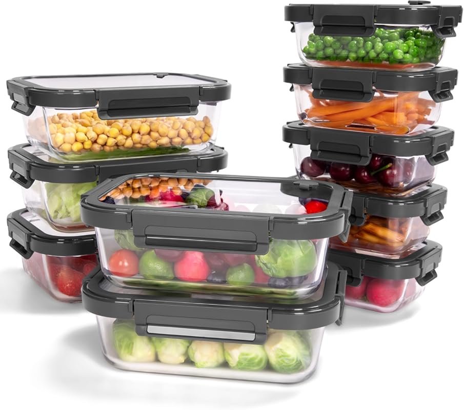 10-Pack Borosilicate Glass Food Storage Containers