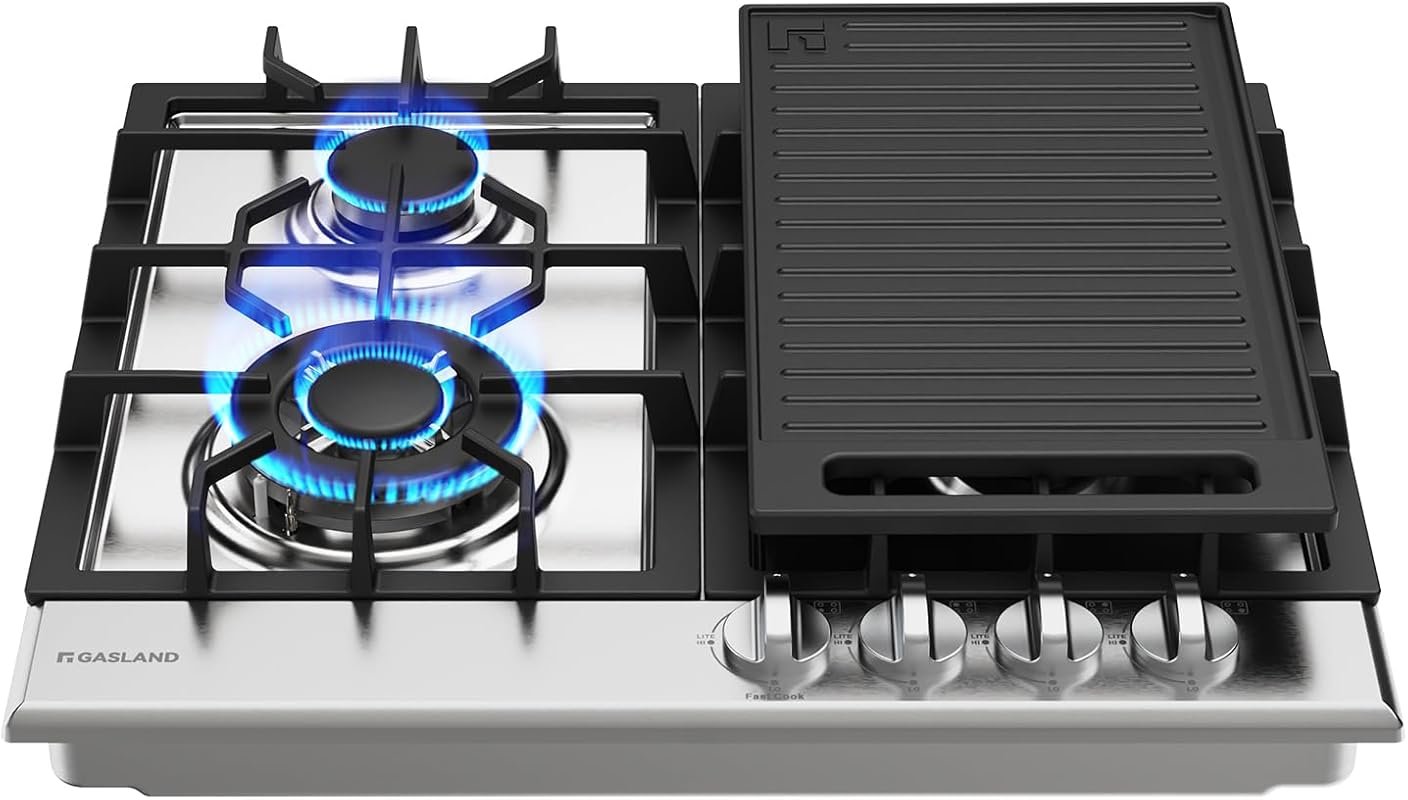 GASLAND 24 Inch Gas Cooktop with Griddle 4 Sealed Burners LPG/NG Conve