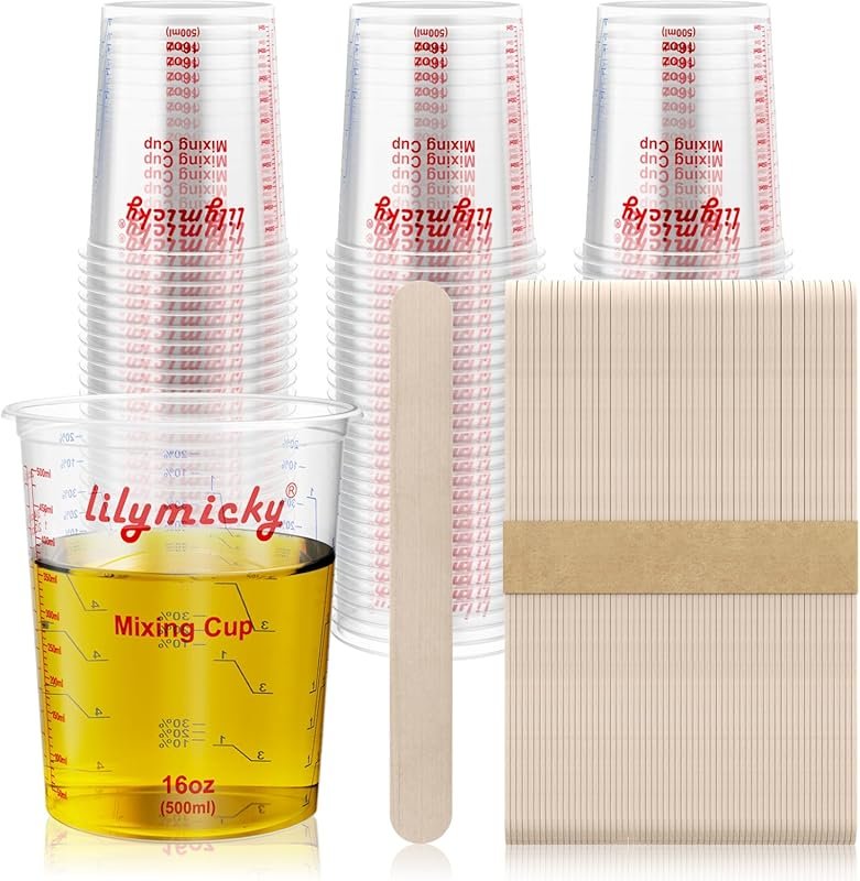 Lilymicky 50-Pack 16oz Disposable Plastic Mixing Cups with 50 Wooden S