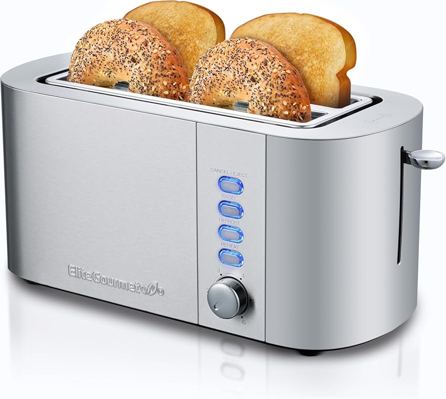 Elite Gourmet ECT4123X Long Slot 4 Slice Toaster with Extra Wide 1.5