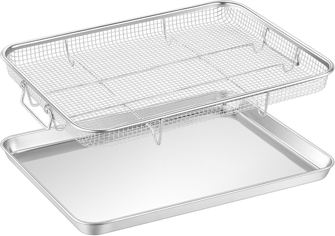TeamFar 16x12 Inch Heavy Duty Stainless Steel Air Fryer Basket and Tra