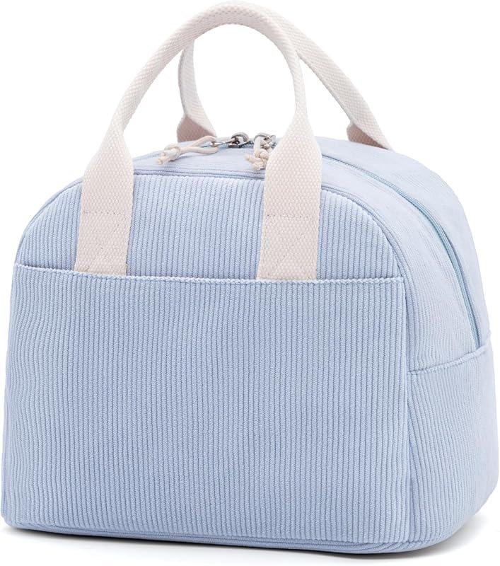 LOVELYWIND Insulated Cloud Blue Lunch Bag Corduroy Tote with Aluminum 