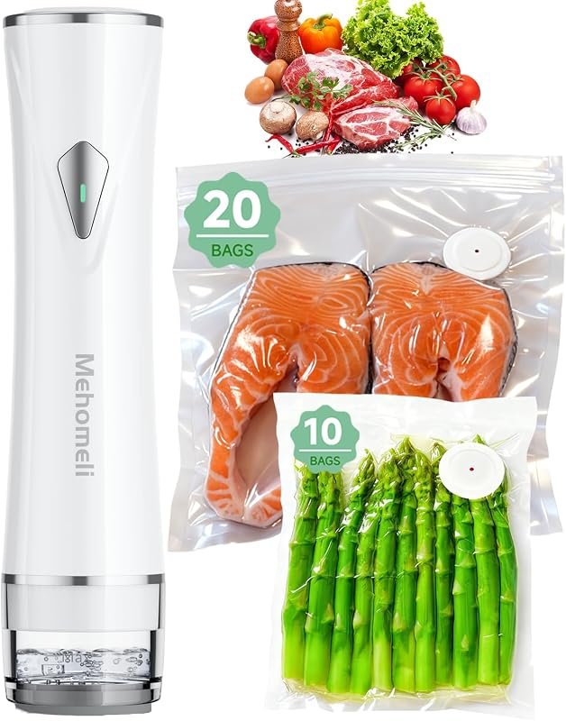 Mehomeli Compact Handheld Vacuum Sealer with 30 Reusable Bags, Powerfu