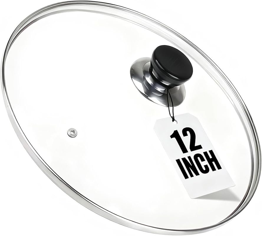 12-Inch Tempered Glass Pan Lid for Skillets, Frying Pan, Wok, and Cast