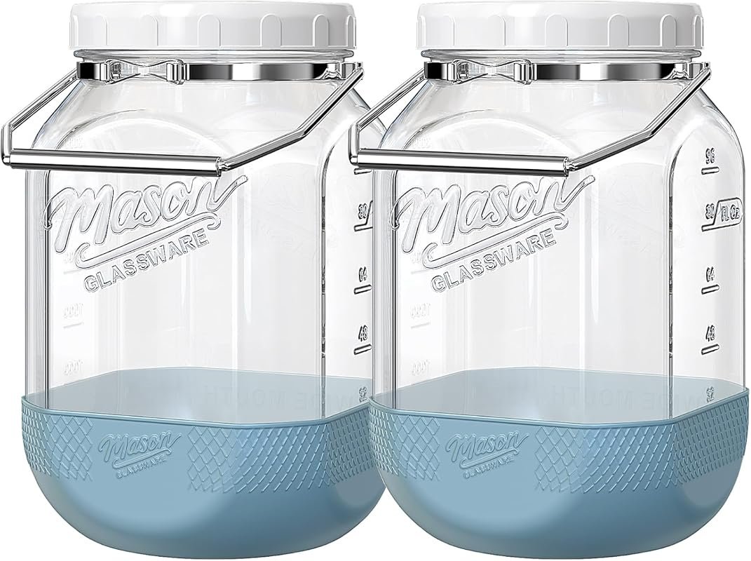 2 Pack 1 Gallon Square Glass Jars with Airtight Lids, Wide Mouth Mason