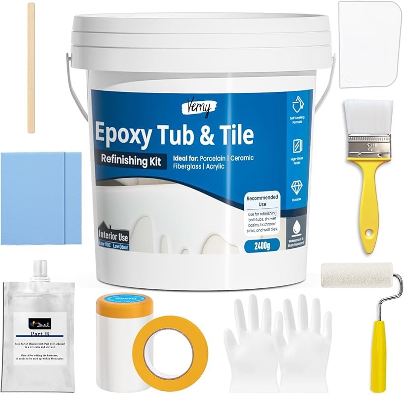 Verny Tub and Tile Epoxy Paint 2K Bathroom Refinishing Kit, Durable Wa
