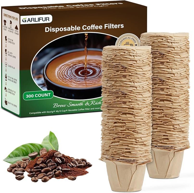 300 Count Disposable K Cup Filters, Natural Unbleached Paper for Keuri