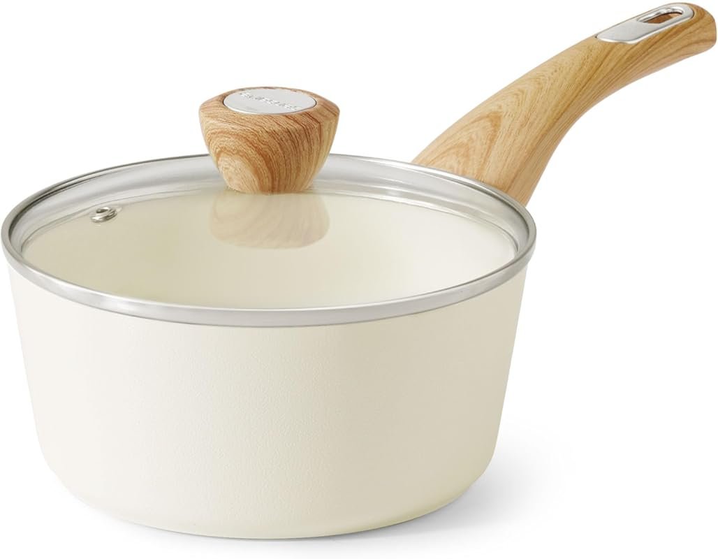 SENSARTE 1.5 Quart Ceramic Nonstick Sauce Pan with Lid, White Cookware