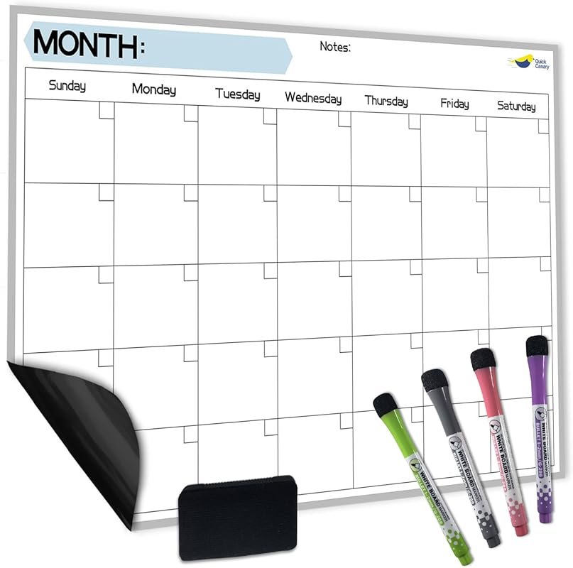 17x12 Magnetic Monthly Fridge Calendar – Stain-Resistant Dry Erase Whi