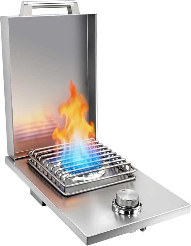 Built-in Single Side Burner, Heavy-Duty 304 Steel, Drop-in with Cover,