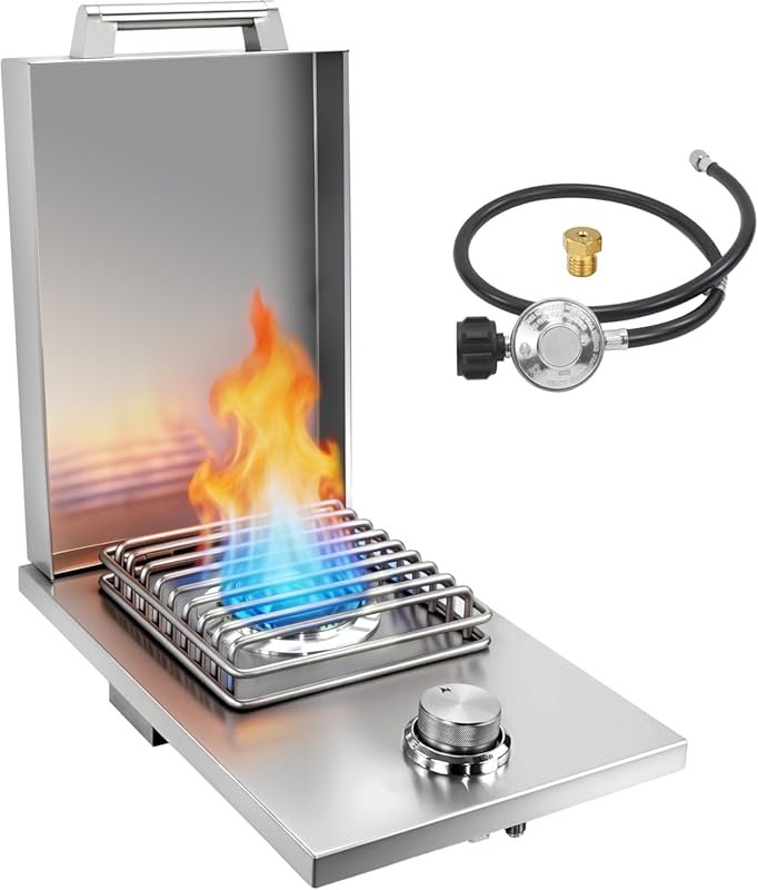 Built-in Single Side Burner, Heavy-Duty 304 Steel, Drop-in with Cover,