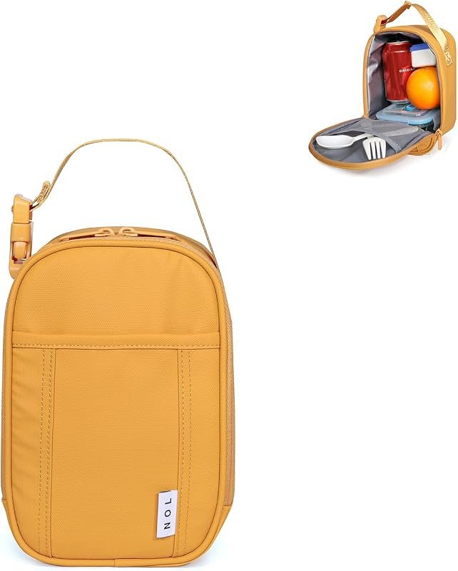 NOL Natural Organic Lifestyle Small Insulated Lunch Bag for Adults - Soft Snack Cooler Tote, Earth-yellow