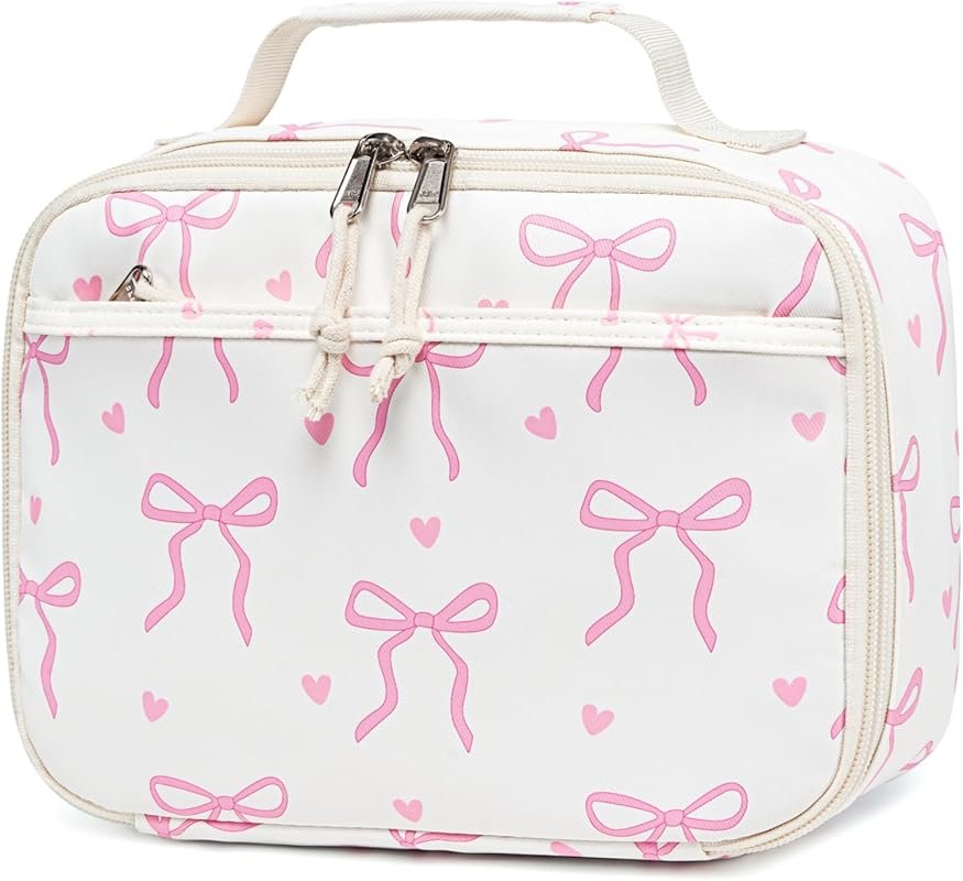 LOIDOU Insulated Lunch Bag for Kids Girls Cute Bow Small Lunch Tote fo