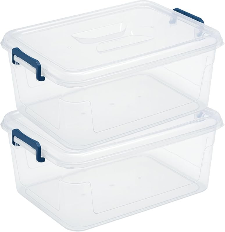 Tribello Plastic Storage Bins with Lids, Clear Stackable Containers, 1