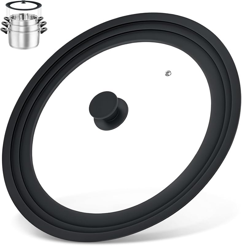 Universal 13-15 Inch Tempered Glass Lid with Heat-Resistant Silicone E