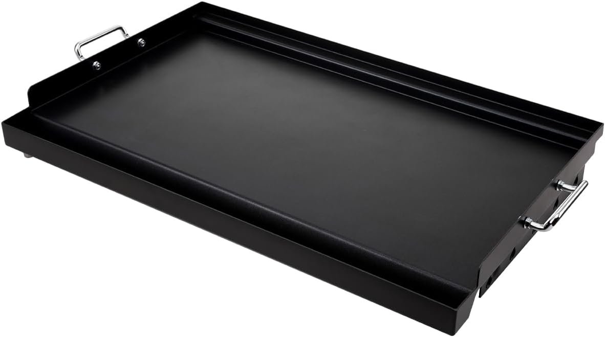 LotFun 30x15 Inch Carbon Steel Griddle for Gas Grill Flat Top Insert with Grease Groove Removable Handles