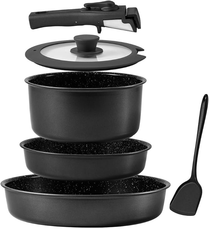 6-Piece Ceramic Nonstick Pots and Pans Set with Detachable Handles, In