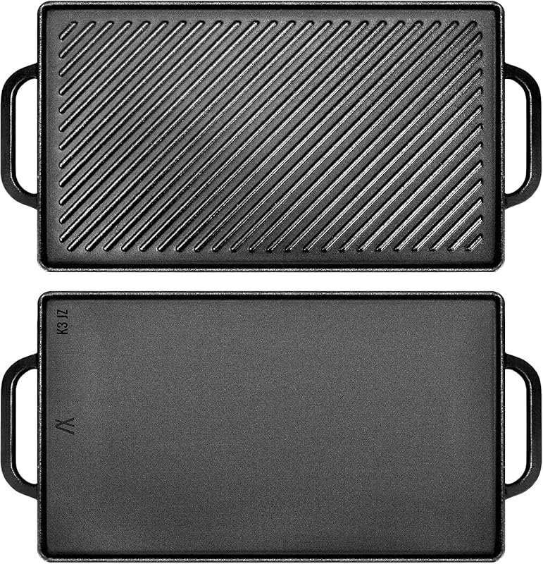 GasSaf 15x9 Inch Cast Iron Reversible Griddle, Double-Sided 2-in-1 Gri