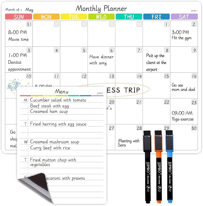 JJPRO Magnetic Dry Erase Monthly Fridge Calendar – 14.5x11, Daily To-D