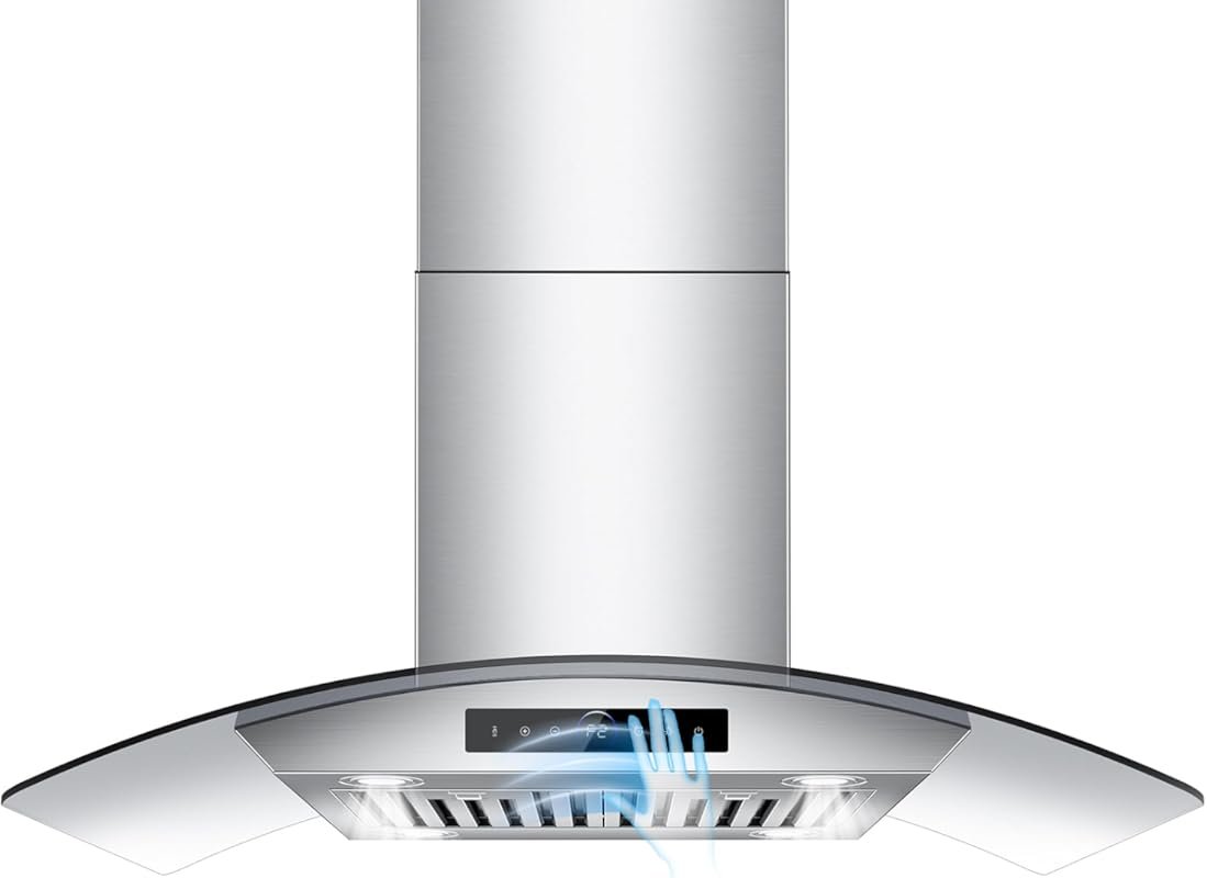 36 Inch Island Range Hood 1200 CFM, 4-Speed Gesture & Touch Control, D