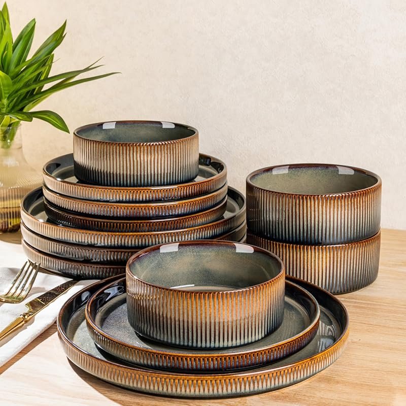 TheTerra 12-Piece Porcelain Dinnerware Set for 4 – Speckled Dish Set, 